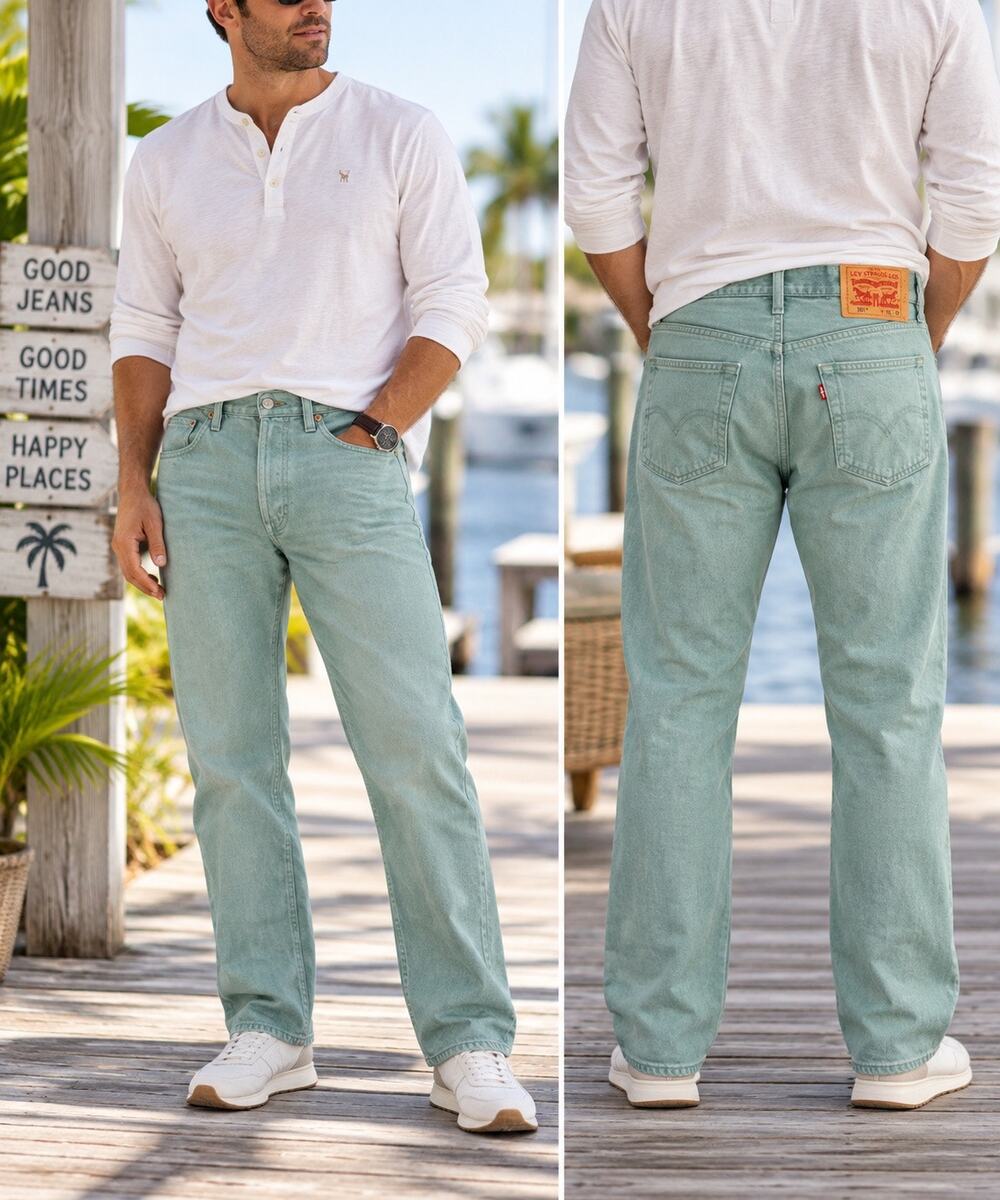 Levi’s 501 Jeans W38 L30 Green White Oak Cone Denim Straight Leg Men’s